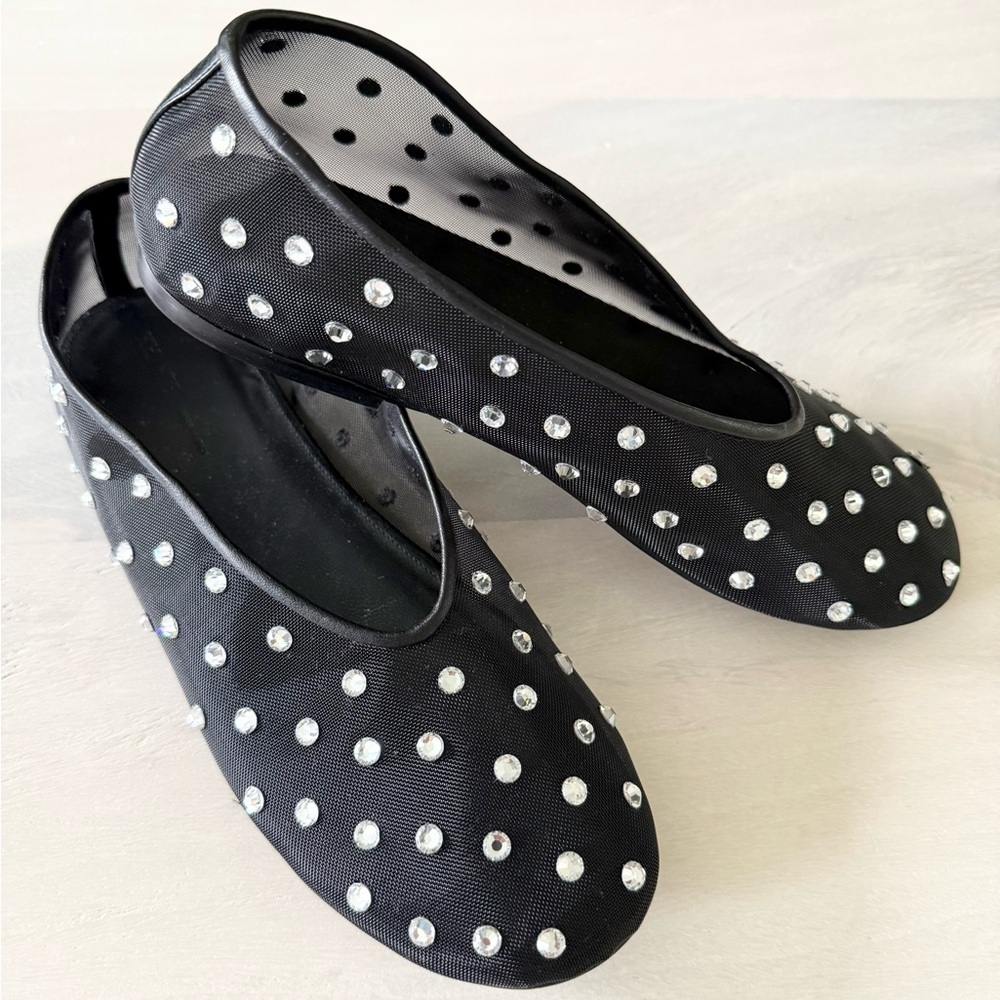 KHAITE Marcy Flat in Black Mesh with Crystals 38 1/2 38.5 - Picture 7 of 7